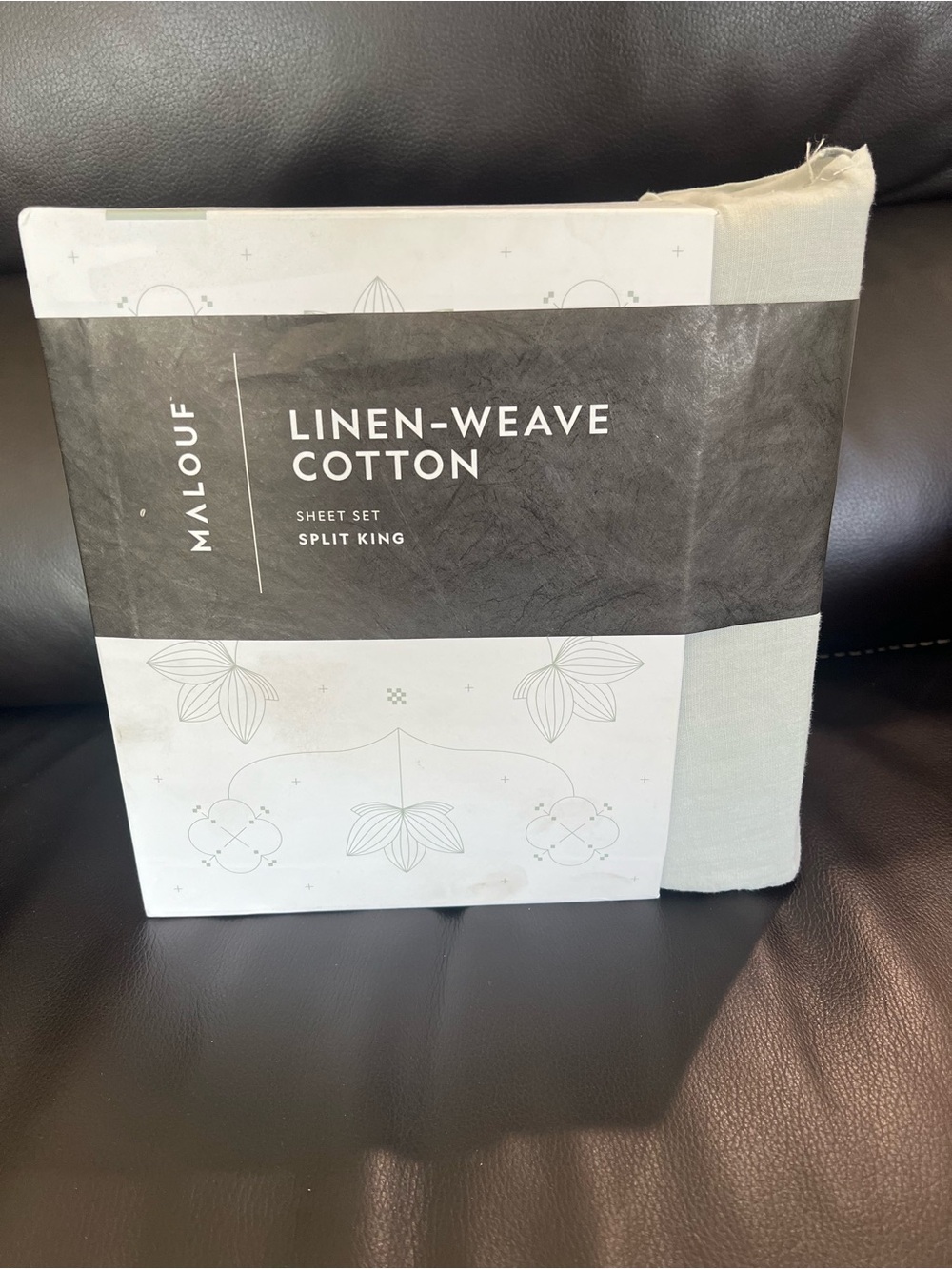 Malouf Linen-Weave Cotton Sheet Set in Light Gray -King split mattress